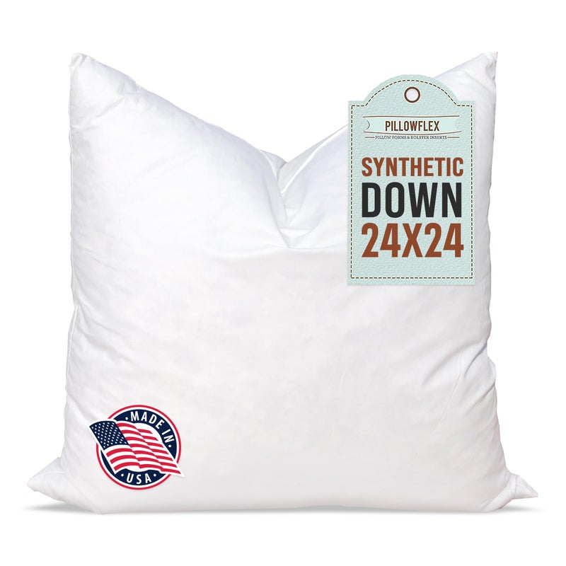 Pillowflex Synthetic Down Pillow Insert - 24x24 Down Alternative, Large Euro Pillow, Square Ultra Soft Throw, Euro Bed Sham - 1 Decorative Form - Image 1
